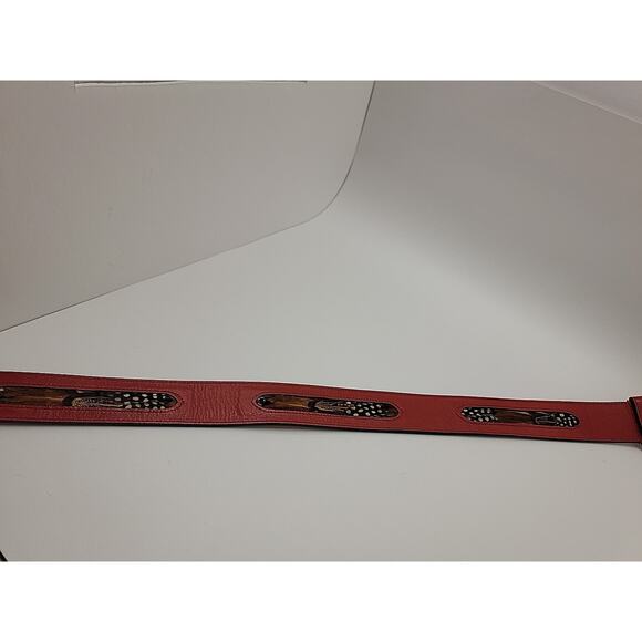 Roncelli Vintage Red Leather Feather Belt Small Boho Southwest Native Style Rare - Picture 15 of 16